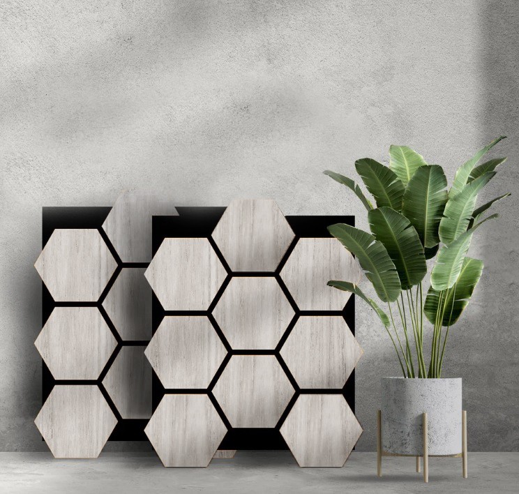 Arhci Design, Hexa, Grey Oak, akusztikus fali panel, sz�rke t�lgy 760*620*18 mm