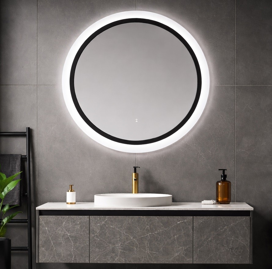 Inspiro Design Sole Smart, k�r alak� t�k�r, keretvil�g�t�ssal, sz�lcsiszolt f�m kerettel, 25W, 70x70 cm