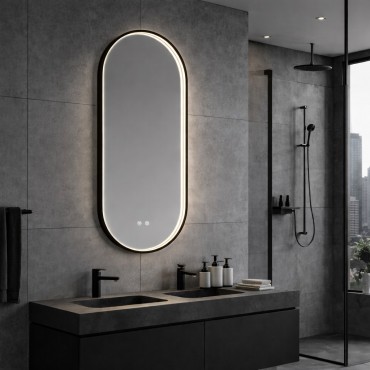 Inspiro Design Gemma Smart, kapszula form�j� okos t�k�r, keretvil�g�t�ssal, fekete, 40x90 cm