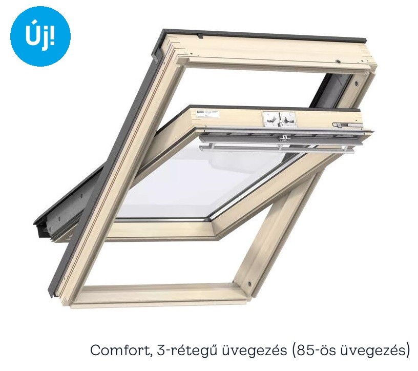 Velux, Tet�ablak GLL MK08 1085, k�szre lakkozott fa, 3-r�teg� �vegez�s (85) 78x140 cm