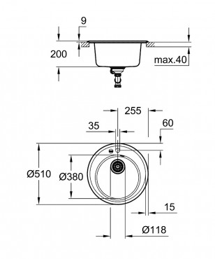 Grohe, K200 grnit mosogat, 1 medencs, kr alak, grnit szrke, 51 cm 31656AT0