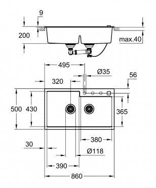 Grohe, K500 grnit mosogat, 2 medencs, grnit szrke, 86*50 cm 31649AT0