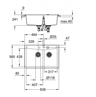 Grohe, K700 grnit mosogat, 2 medencs, grnit szrke, 83,8*55,9 cm 31657AT0