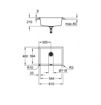 Grohe, K700 grnit mosogat, alulrl bepthet, 1 medencs, grnit szrke, 61*46 cm 31655AT0