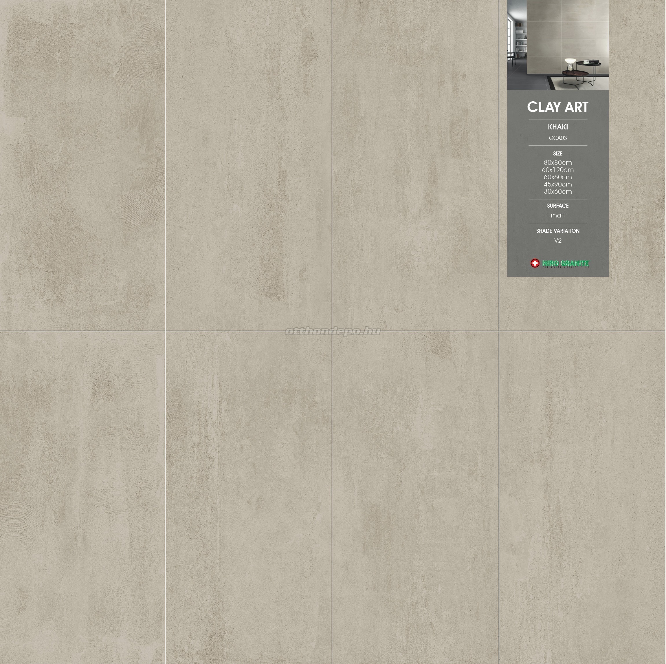 Padlólap, Hunkerim GCA03 Niro Granite Clay Art, Khaki 60x60cm, I.o