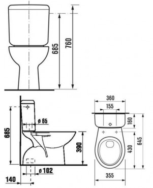 Jika, ZETA kombi WC mély öblítésű alsó kifolyású H8253970002411 I.o