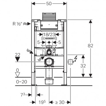 Geberit, WC tartly, Omega 82 cm,duofix 111.003.00.1