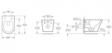 WC, Wellis, Clement Black WF00070, fali, rimless (perem n�lk�li), m�ly�bl�t�s�, fekete sz�n�
