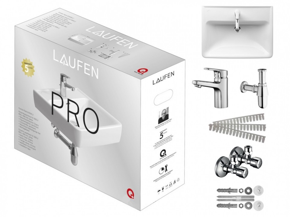 Mosd�, Laufen, Pro A PACK H8609540000001, komplett szett, csapteleppel, szifonnal, 65 cm