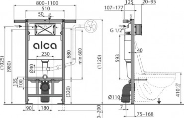 Szerelkeret, Alcaplast AM102/1120V, fali WC-hez, panel laksba