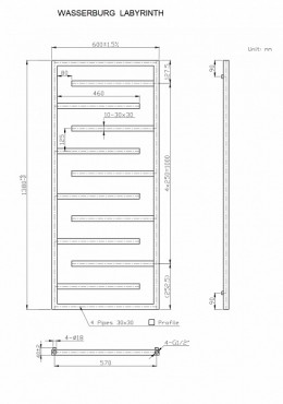 Wasserburg, Labyrinth white, Trlkzszrt raditor, 138x60 cm, 20.25916W