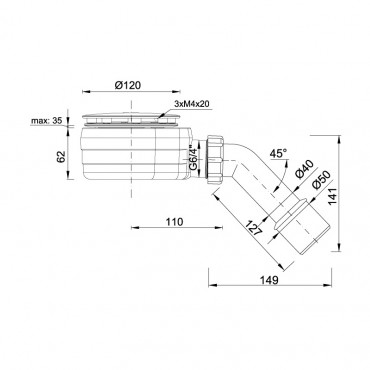 Szifon, Radaway ST620, zuhanyt�lc�hoz, 90 mm-es, kr�mozott