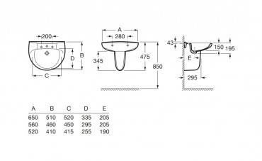 Mosd�, Roca, Victoria A325391000, falra szerelhet�, feh�r 65 cm