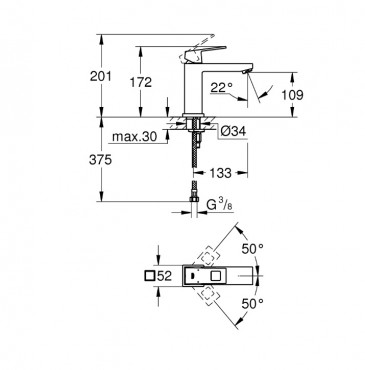 Grohe Eurocube M mosd csaptelep, leereszt nlkl 23446000
