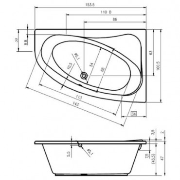 Riho Aryl aszimmetrikus kd, 153x100 cm, jobbos B021001005