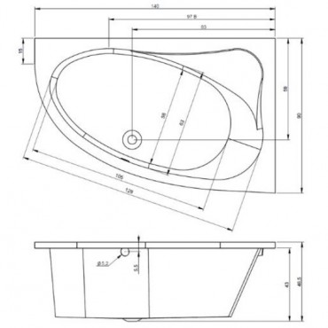 Riho Aryl aszimmetrikus kd, 140x90 cm jobbos B019001005