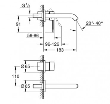 Grohe Essence New Mosdcsaptelep egykaros, fali, M-size, brush hard graphite, 19408AL1