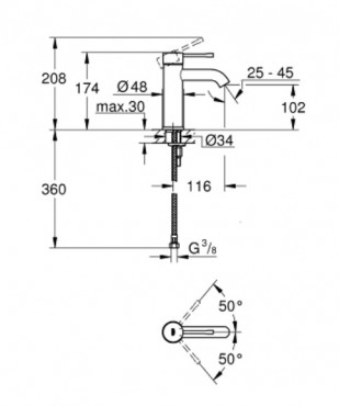 Grohe Essence New Mosdcsaptelep egykaros, S-size, lereszt nlkl, warm sunset, 23590DA1