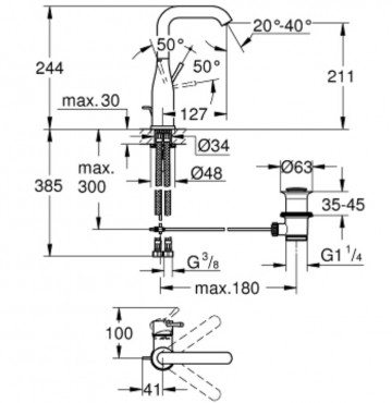 Grohe Essence egykaros mosd�, L-es m�ret, hard graphite, 32628A01