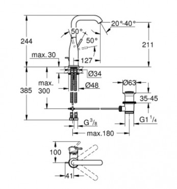 Grohe Essence egykaros mosd�, L-es m�ret, brushed hard graphite, 32628AL1