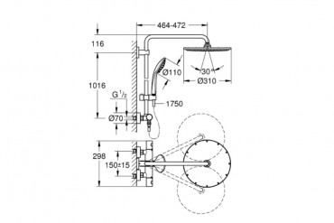 Grohe Euphoria 310, 26075AL0 Zuhanyrendszer termoszttos csapteleppel, brushed hard graphite, 1,75 m
