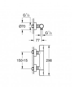 Grohe Grohtherm 1000 Cosmopolitan M, Termoszttos zuhanycsaptelep 34065AL2, brushed hard graphite