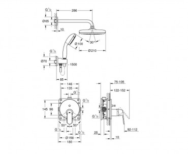 Grohe Eurosmart Cosmopolitan zuhanyrendszer Tempesta 210 fejzuhannyal 25219001