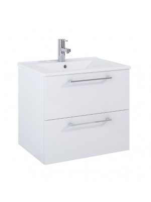 Elita Roma Plus Szett frdszobaszekrny, 2 fikkal, mosdval (60 cm), Magasfny fehr
