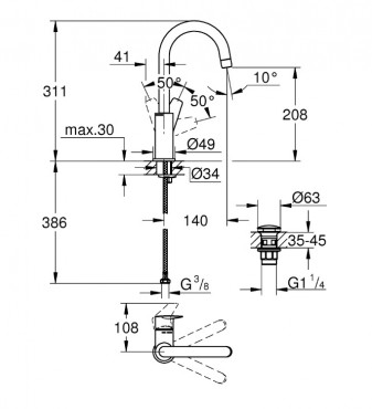 Csaptelep, Grohe, BauEdge 23911001, mosdcsaptelep, L mret, click leeresztvel