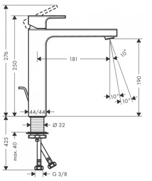 Hansgrohe Vernis Shape Egykaros mosdcsaptelep 190, automata lefolygarnitrval krm 71562000