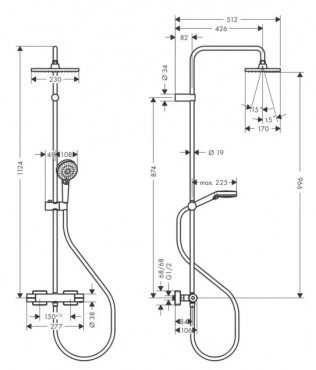 Hansgrohe Vernis Shape Showerpipe 230, 1 jet 26286000 Termoszttos zuhanyrendszer, 1,60 m