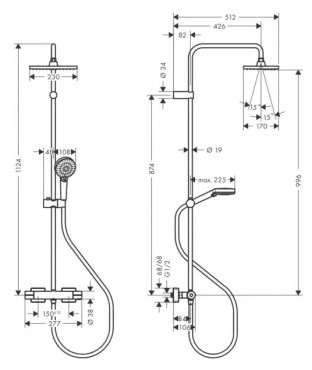 Hansgrohe, Vernis Shape Showerpipe 230, 1 jet 26286670, Termoszttos zuhanyrendszer, fekete, 1,60 m