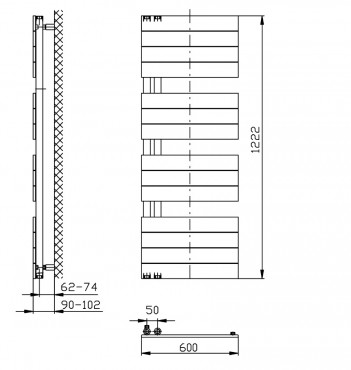 Sapho Aqualine Mili frdszobai raditor, 600x1222mm, 632W, fehr