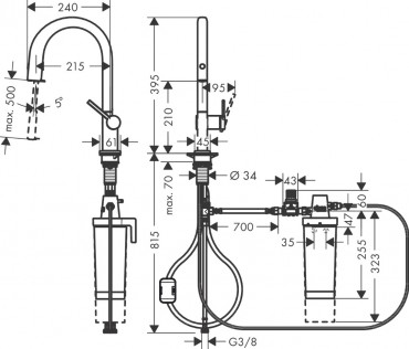 Hansgrohe Aqittura M91 Filtersystem konyhai csaptelep s szrrendszer 210 kihzhat zuhanyfejjel 76801000