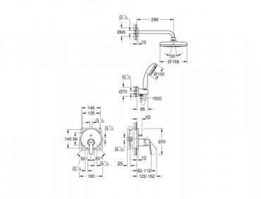 Grohe, GET 25220001 Zuhanyrendszer, Vitalio Start 210 fejzuhannyal, 1,50 m