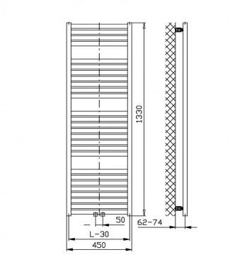 Sapho Aqualine Tondi frdszobai raditor, kzps bektssel, 450x1330 mm, matt fekete