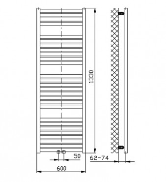 Sapho Aqualine Tondi frdszobai raditor, kzps bektssel, 600x1330 mm, matt fekete
