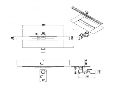 Laufen H2714200020001 Zuhanycsatorna vghat, Satin rozsdamentes acl burkolat 1000 mm