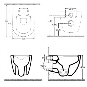 Sapho Isvea Infinity Rimless fali WC, 36,5x53cm, antracit