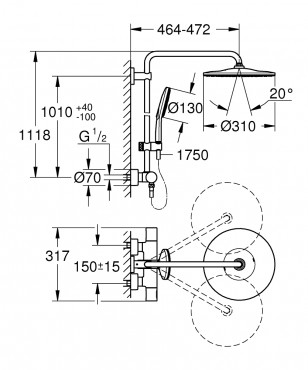 Grohe Rainshower 310 Termoszttos zuhanyrendszer, 9,5l/perc, 26836DL0