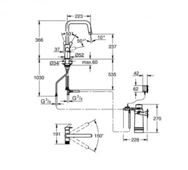 Grohe Blue Pure Eurosmart Mosogat csaptelep S mret filterrel, 30584000