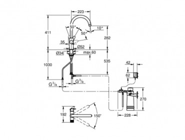 Grohe Blue Pure BauCurve Mosogat csaptelep S mret filterrel, 30581000