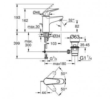Grohe Euroeco egykaros mosdcsaptelep automata leeresztvel S-es mret, krm, 23262001