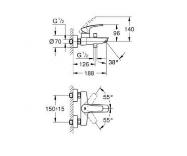 Grohe Eurosmart Egykaros kdcsaptelep zuhanycsatlakozval, 333002433