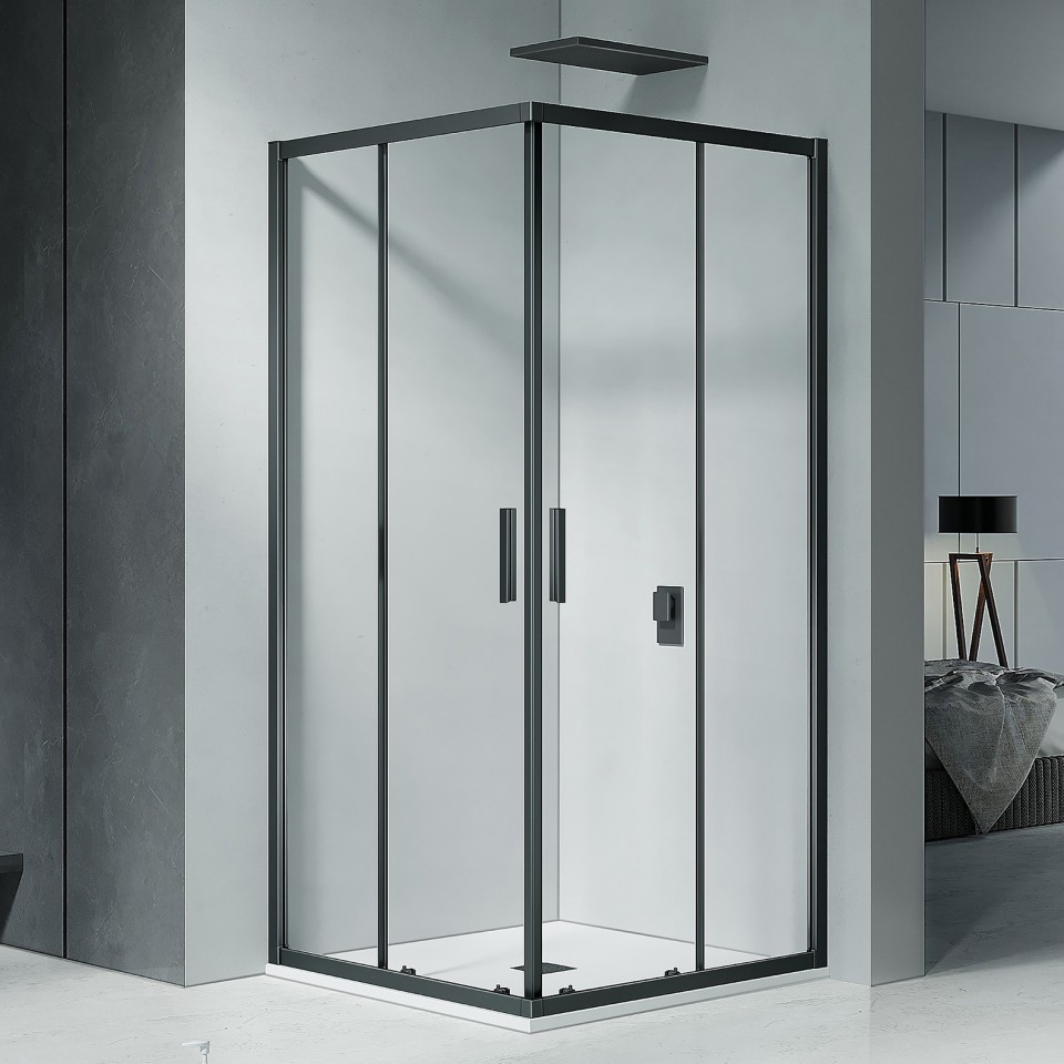 Riho, Hamar 2.0, G007005121 Zuhanykabin, szgletes, fekete kerettel, 90x90 cm