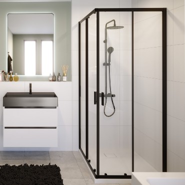 Riho, Hamar 2.0, G007005121 Zuhanykabin, szgletes, fekete kerettel, 90x90 cm
