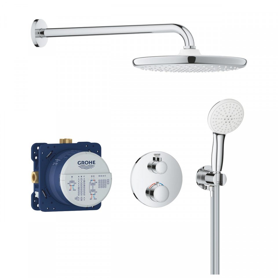 Grohe, Grohtherm termoszt�tos zuhanyrendszer, Tempesta 250 fejzuhannyal, 2 utas, alaptesttel 34872000