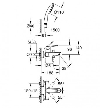 Grohe Eurosmart Egykaros kdcsaptelep zuhanyszettel, 25276003, krm