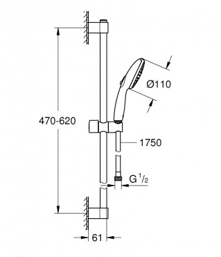 Grohe Sines Zuhanyszett, Tempesta 110 k�zi zuhannyal, 2 funkci�s, kr�m 27598003