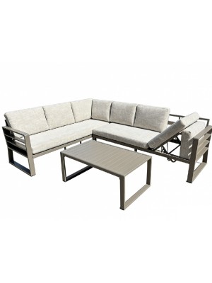 SunRite Lunaro, 3 r�szes alum�nium sarok �l�garnit�ra, �ll�that� h�tt�ml�val, barna v�zas, b�zs p�rna